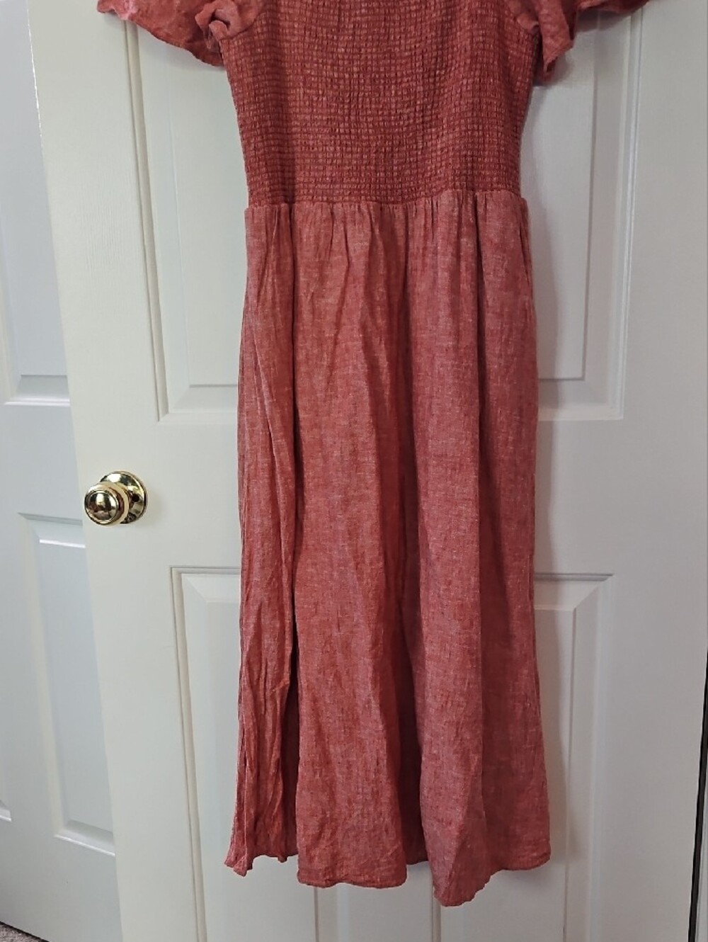 Madewell Dusty Rose Smocked Midi Dress with Puff Sleeves - Picture 6 of 6